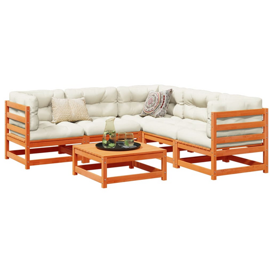 vidaXL 6 Piece Garden Sofa Set Wax Brown Solid Wood Pine