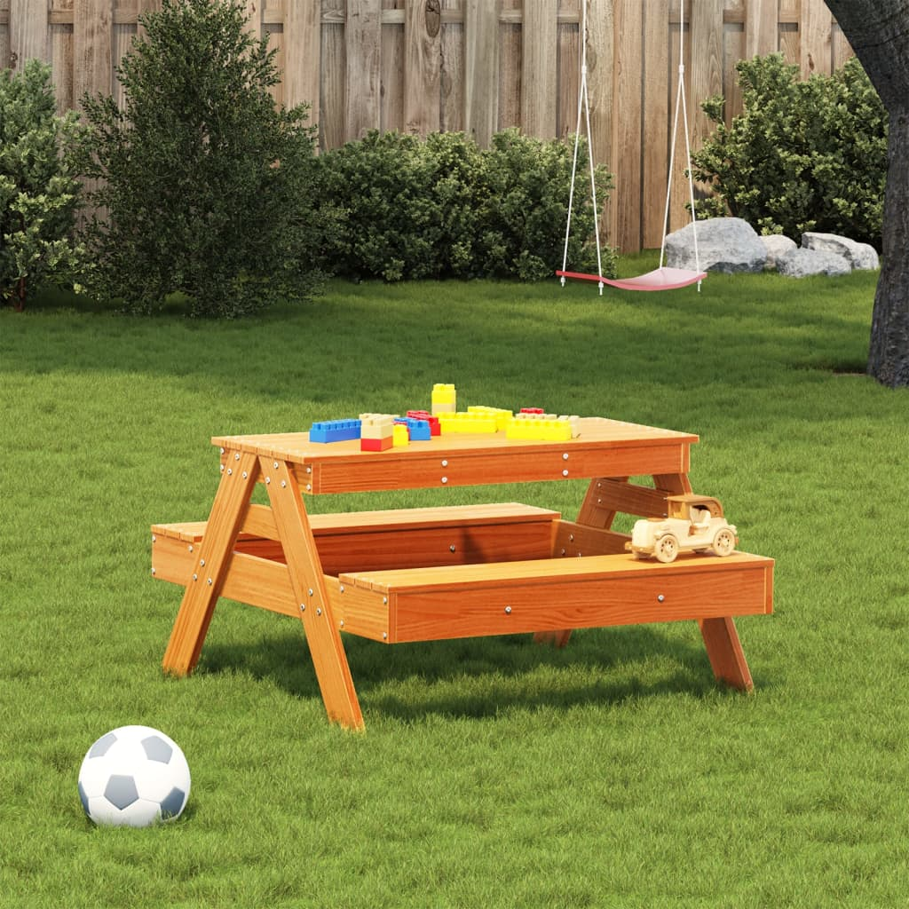  Wax Brown Picnic Table for Kids 88x97x52 cm