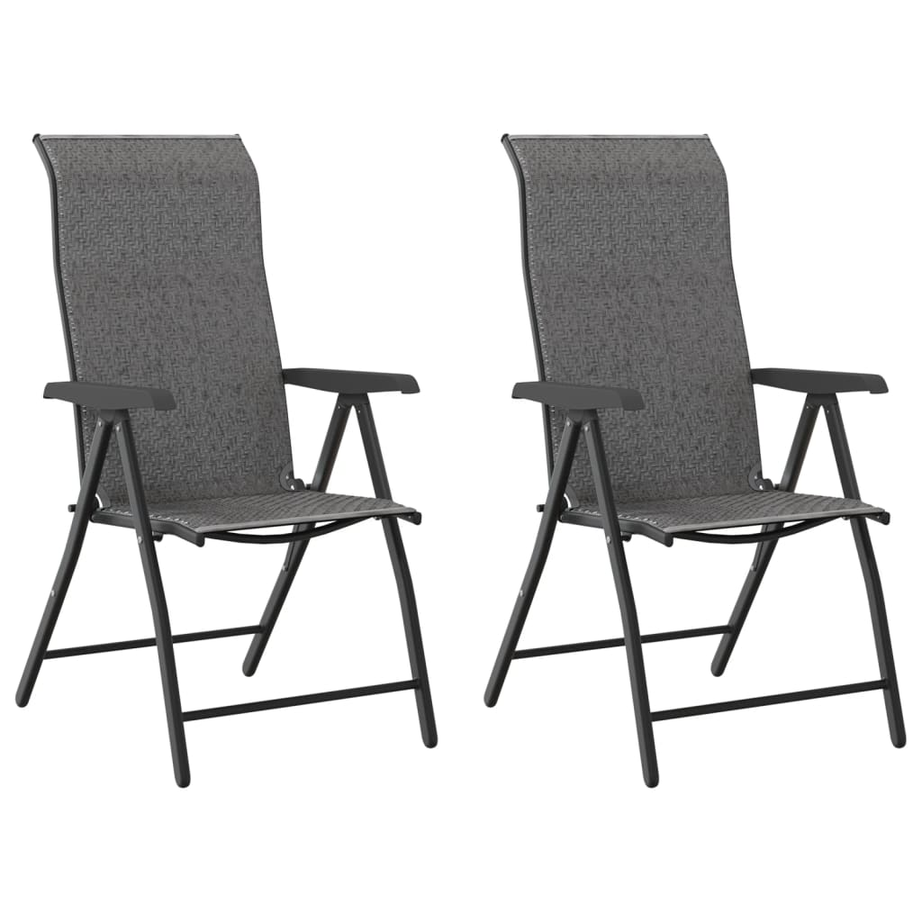  Grey Poly Rattan Folding Garden Chairs 2 pcs