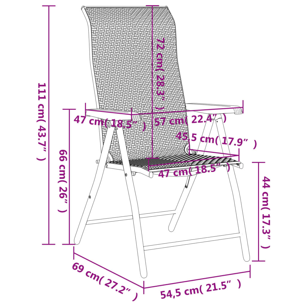  Grey Poly Rattan Folding Garden Chairs 2 pcs