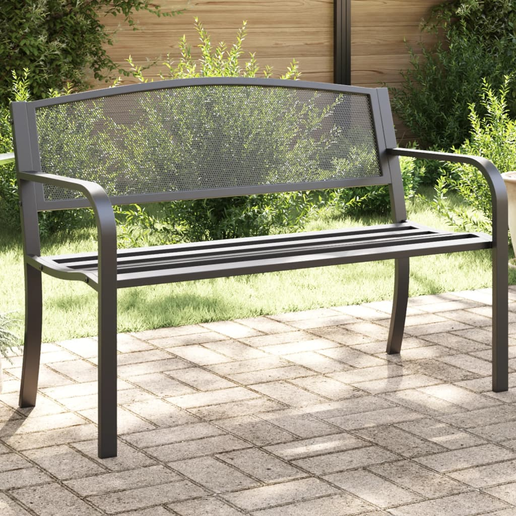 Black Steel Garden Bench 119 cm