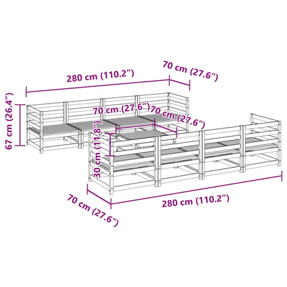  9 Piece Solid Douglas Fir Wood Garden Sofa Set 