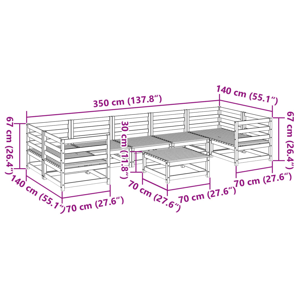  8 Piece Solid Douglas Fir Wood Garden Sofa Set