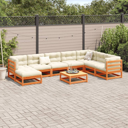 9 Piece Wax Brown Solid Pine Wood Garden Sofa Set 