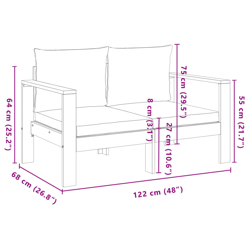  Solid Acacia Wood 2-Seater Garden Sofa with Cushions