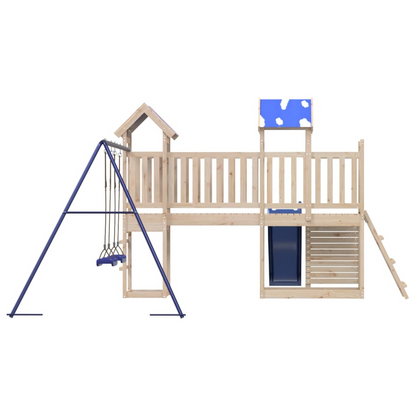 Solid Wood Pine (2 towers & 1 bridge, 1 slide, 2 swings, rock climing wall) 498.5 x 332 x 215 cm (L x W x H)