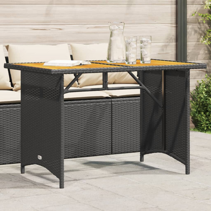  Black Poly Rattan Garden Table with Wooden Top 110x68x70 cm