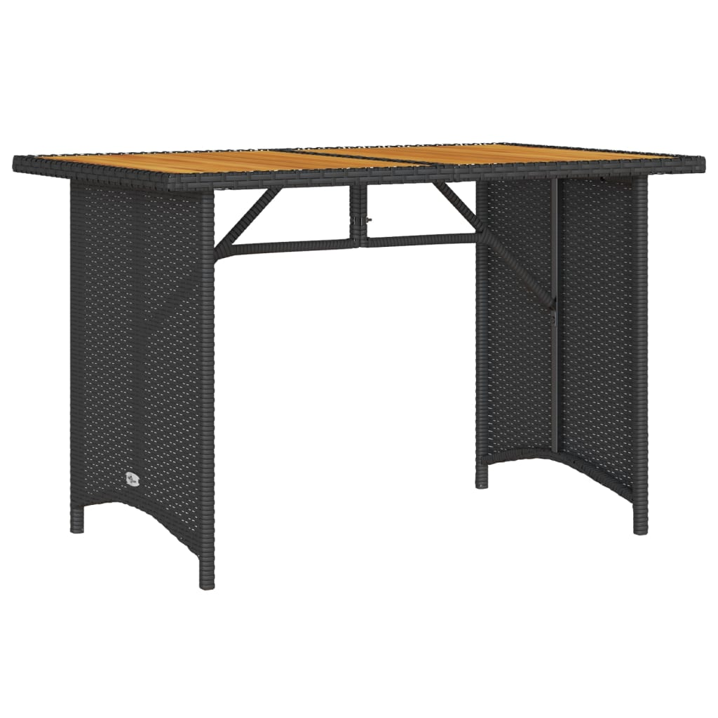  Black Poly Rattan Garden Table with Wooden Top 110x68x70 cm