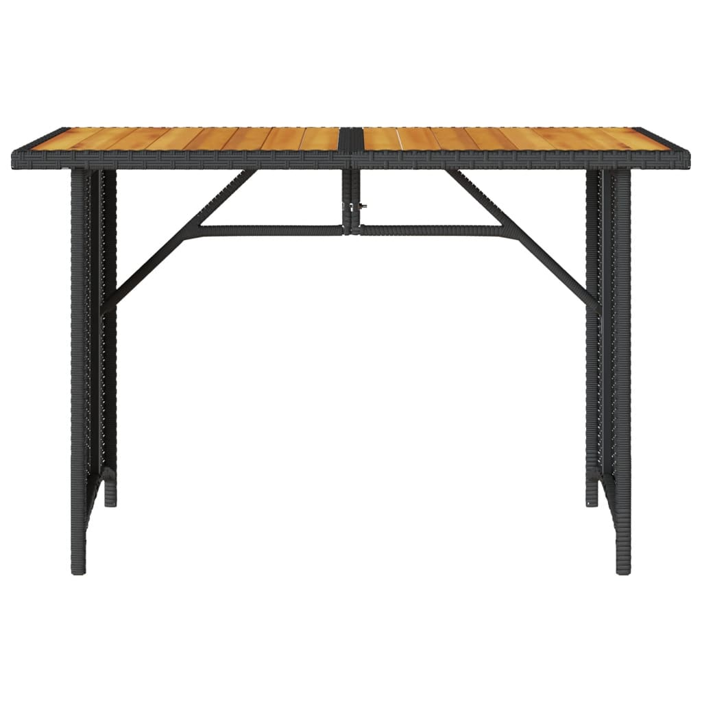  Black Poly Rattan Garden Table with Wooden Top 110x68x70 cm