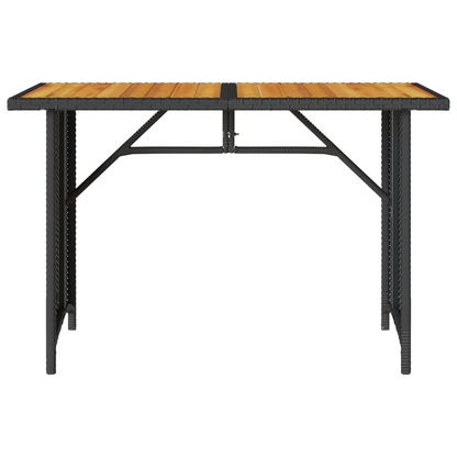  Black Poly Rattan Garden Table with Wooden Top 110x68x70 cm