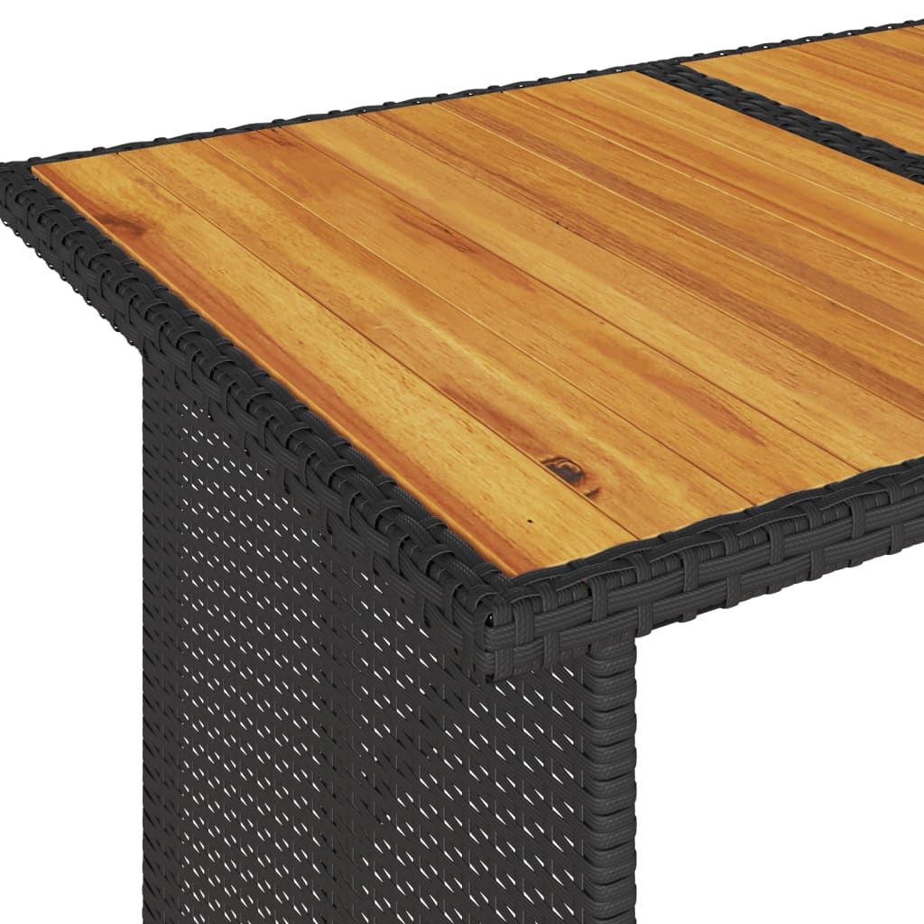  Black Poly Rattan Garden Table with Wooden Top 110x68x70 cm