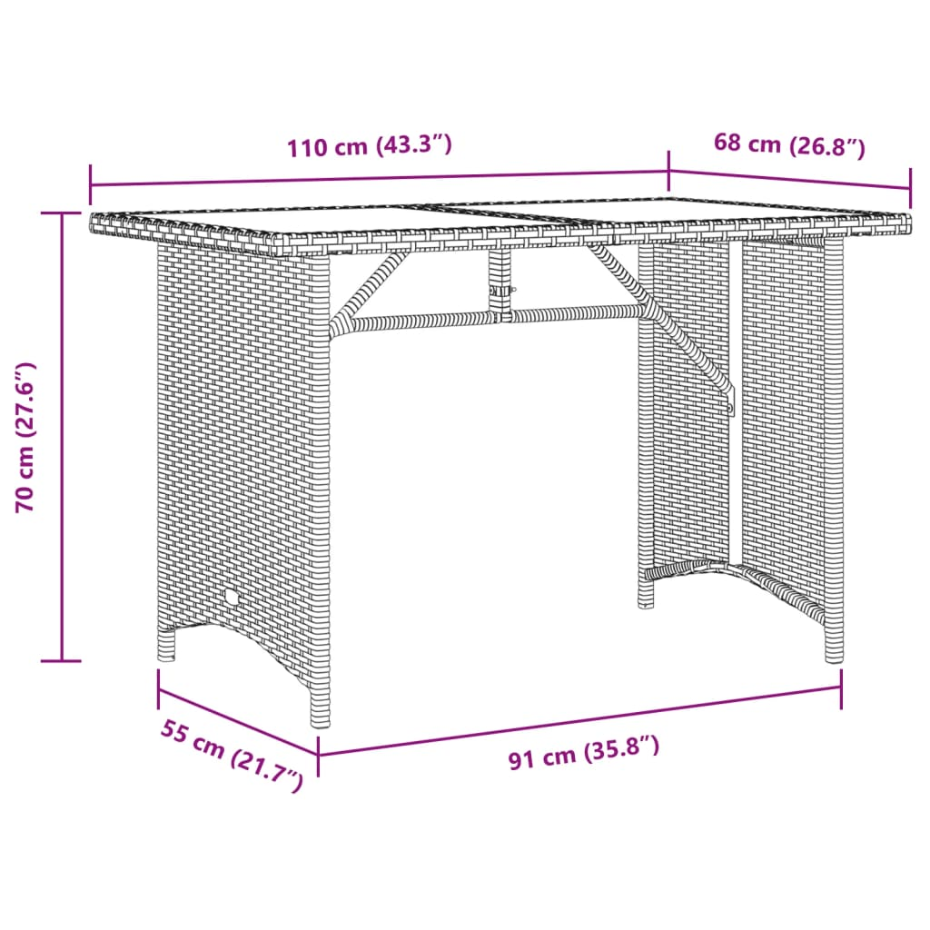  Black Poly Rattan Garden Table with Wooden Top 110x68x70 cm