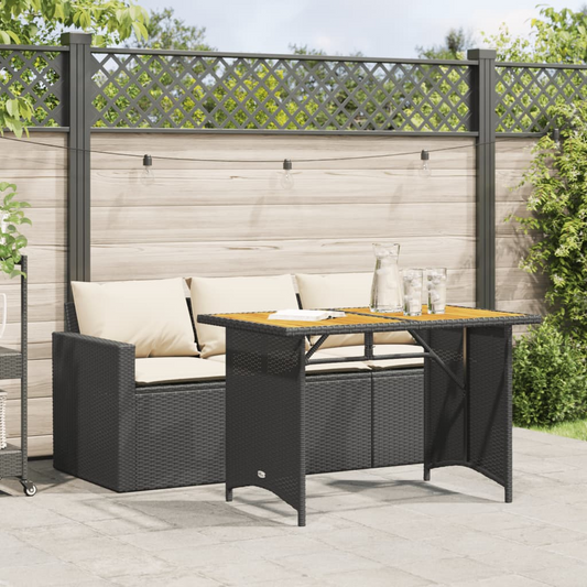 2 Piece  Black Poly Rattan Garden Dining Set with Cushions