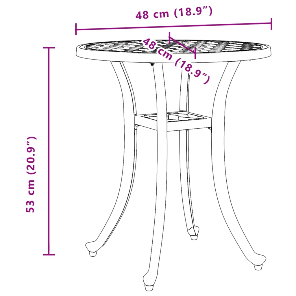  Cast Aluminium Garden Table Bronze 48x53 cm