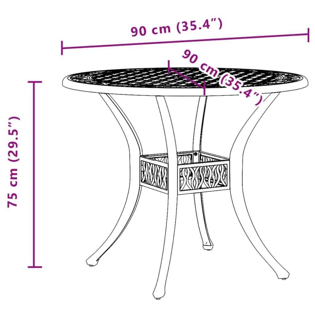  Cast Aluminium Garden Table Black 90x75 cm