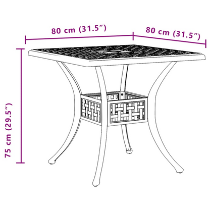 Cast Aluminium Garden Table Black 80x80x75 cm