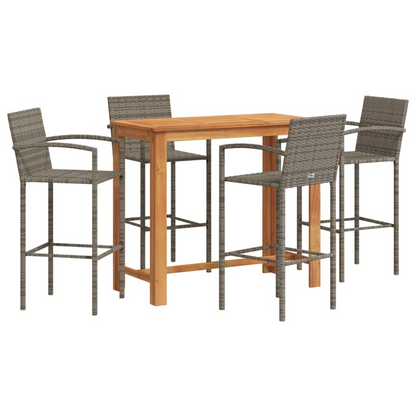  5 Piece Grey Solid Acacia Wood and Poly Rattan Garden Bar Set