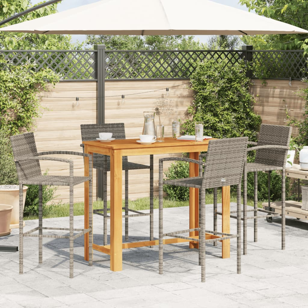  5 Piece Grey Solid Acacia Wood and Poly Rattan Garden Bar Set