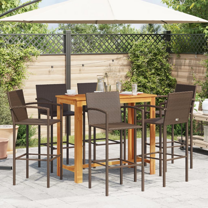  7 Piece Brown Solid Acacia Wood and Poly Rattan Garden Bar Set 