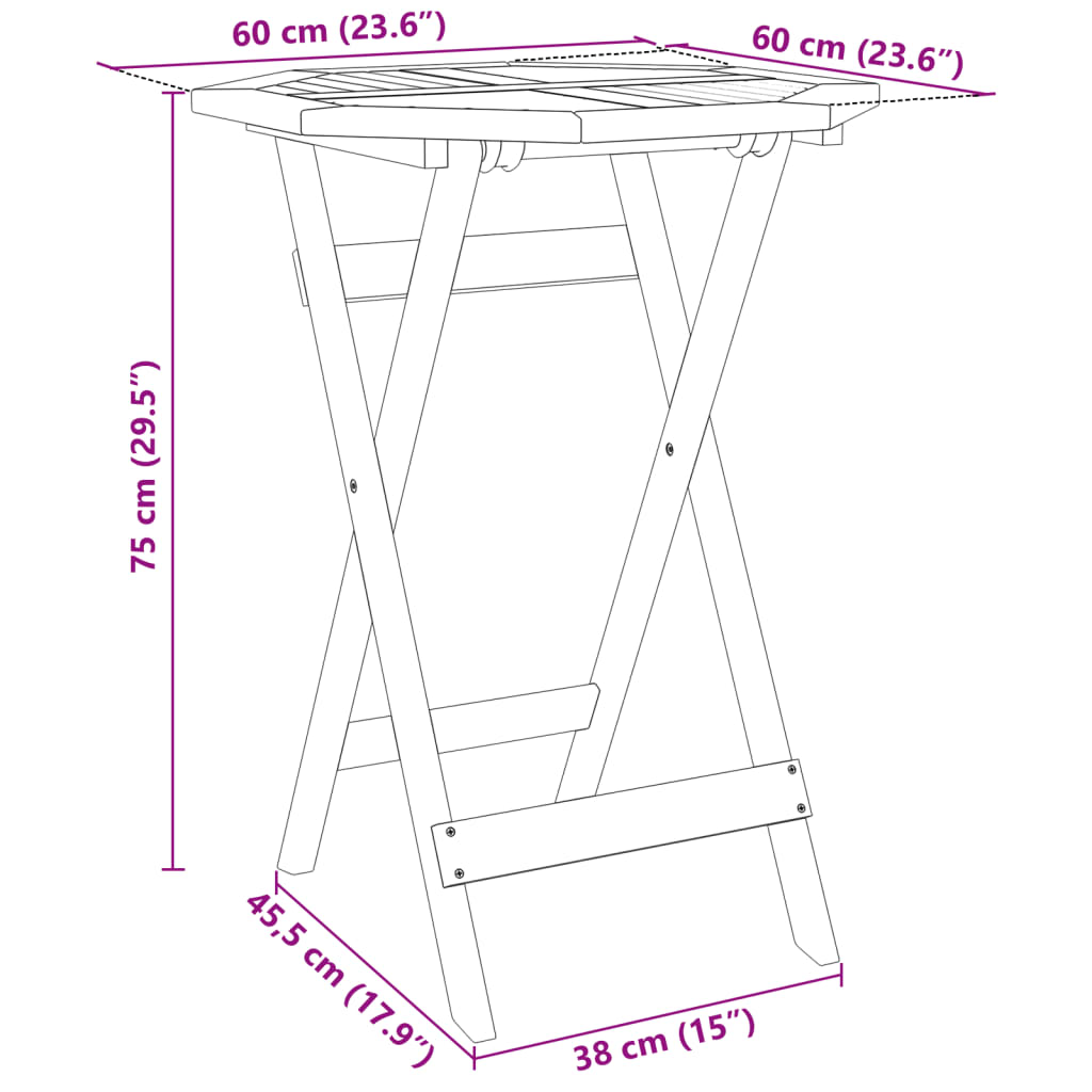 Solid Acacia Wood Folding Garden Table 60x75 cm