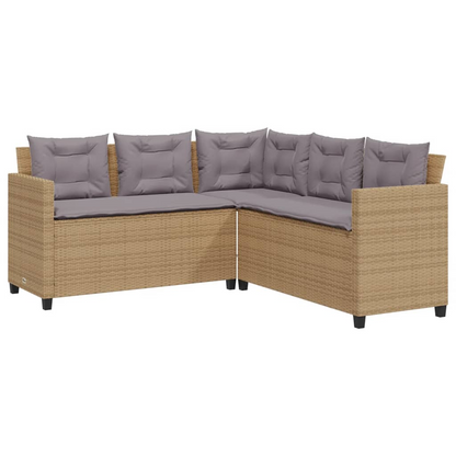 Beige Poly Rattan Garden Sofa with Table and Cushions L-Shaped