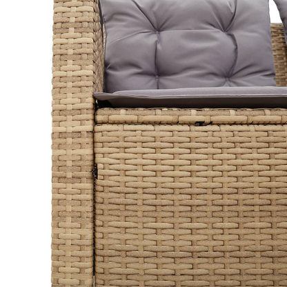 Beige Poly Rattan Garden Sofa with Table and Cushions L-Shaped