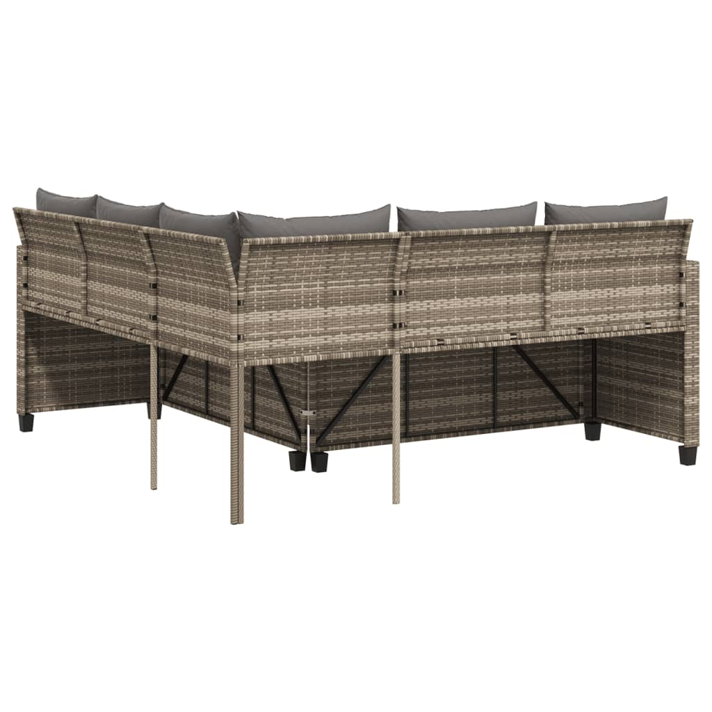 Grey Poly Rattan Garden Sofa with Table and Cushions L-Shaped