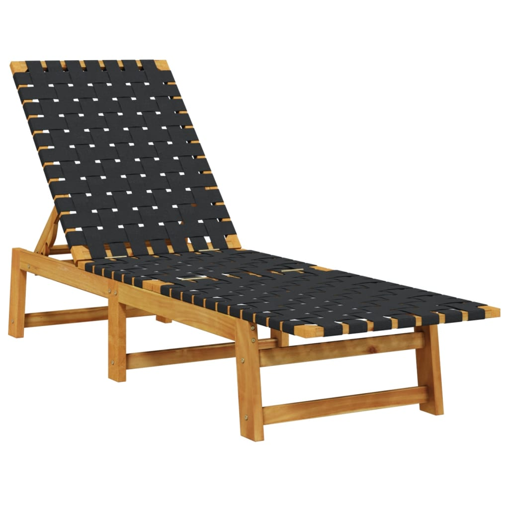  Black Solid Acacia Wood and Fabric Sun Loungers 2 pcs