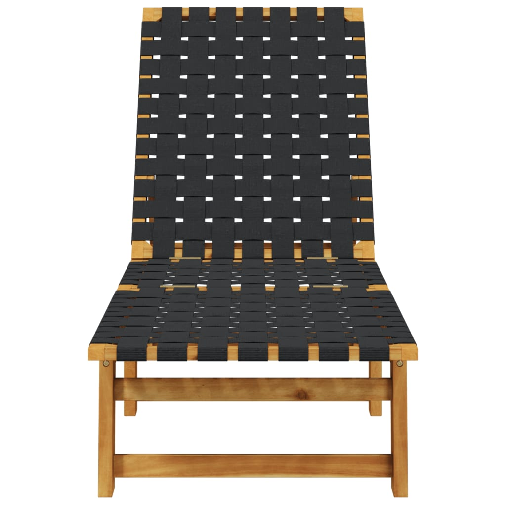  Black Solid Acacia Wood and Fabric Sun Loungers 2 pcs