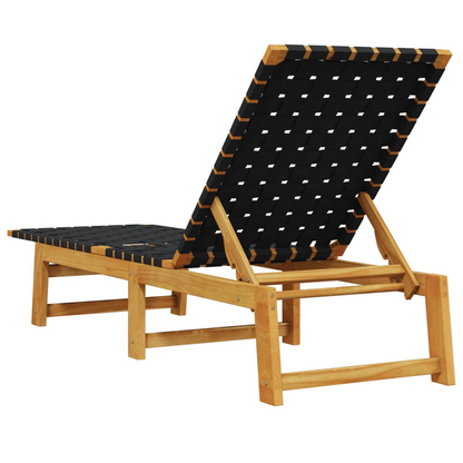  Black Solid Acacia Wood and Fabric Sun Loungers 2 pcs