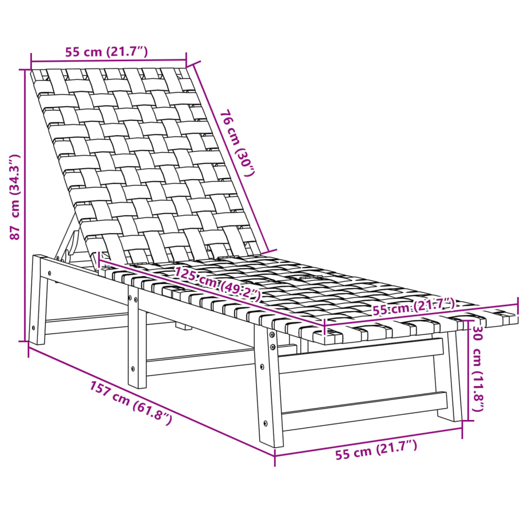  Black Solid Acacia Wood and Fabric Sun Loungers 2 pcs