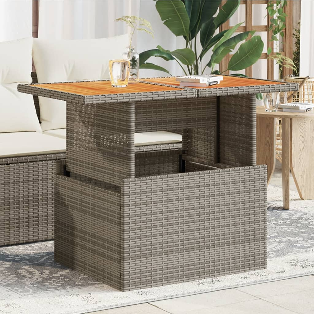 Grey Poly Rattan and Acacia Wood Garden Table 100x55x73 cm