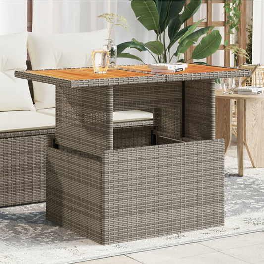 Grey Poly Rattan and Acacia Wood Garden Table 100x55x73 cm