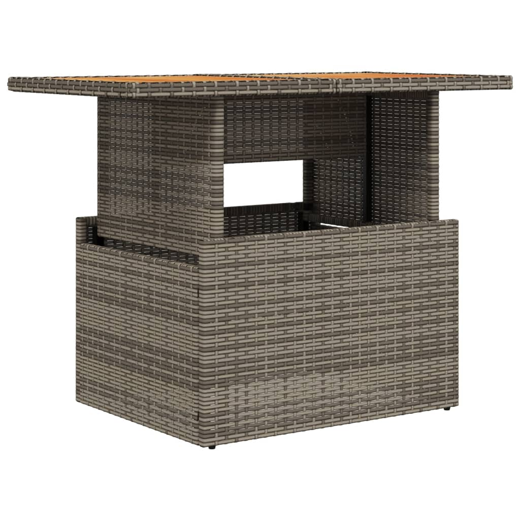 Grey Poly Rattan and Acacia Wood Garden Table 100x55x73 cm