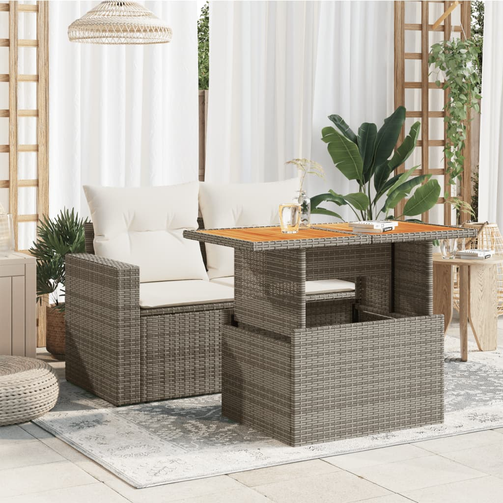 Grey Poly Rattan and Acacia Wood Garden Table 100x55x73 cm