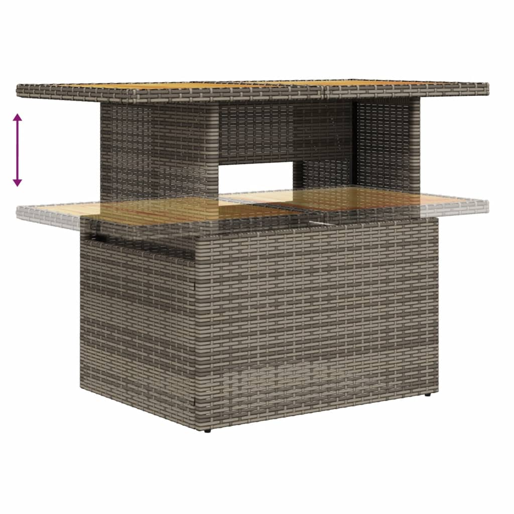 Grey Poly Rattan and Acacia Wood Garden Table 100x55x73 cm