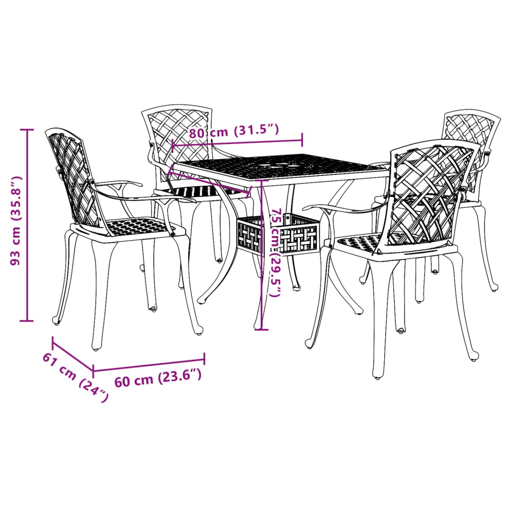 5 Piece Bronze Cast Aluminium Garden Dining Set