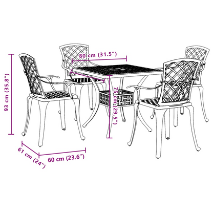 5 Piece Bronze Cast Aluminium Garden Dining Set