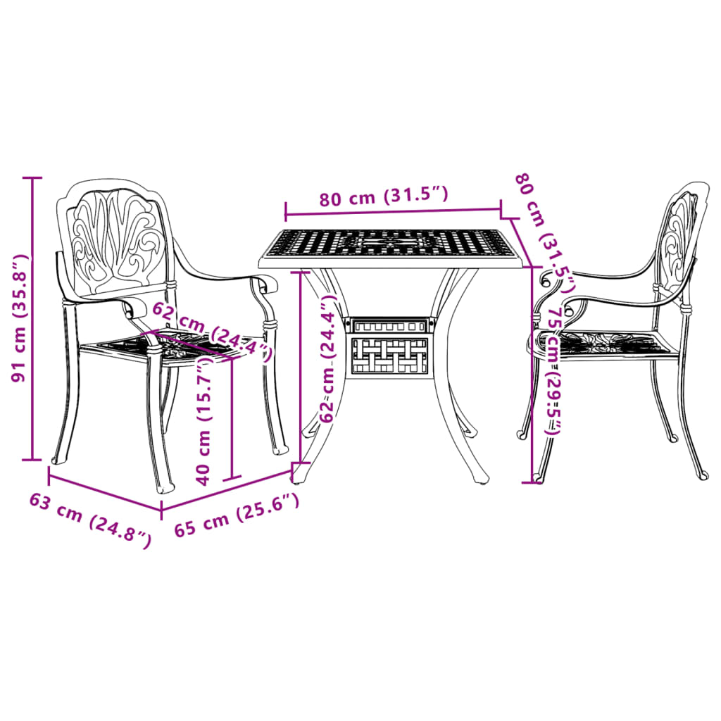 Bronze Cast Aluminium 3 Piece Bistro SetBronze Cast Aluminium 3 Piece Bistro Set