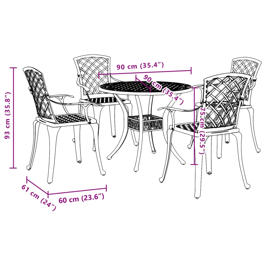  5 Piece Bronze Cast Aluminium Garden Dining Set