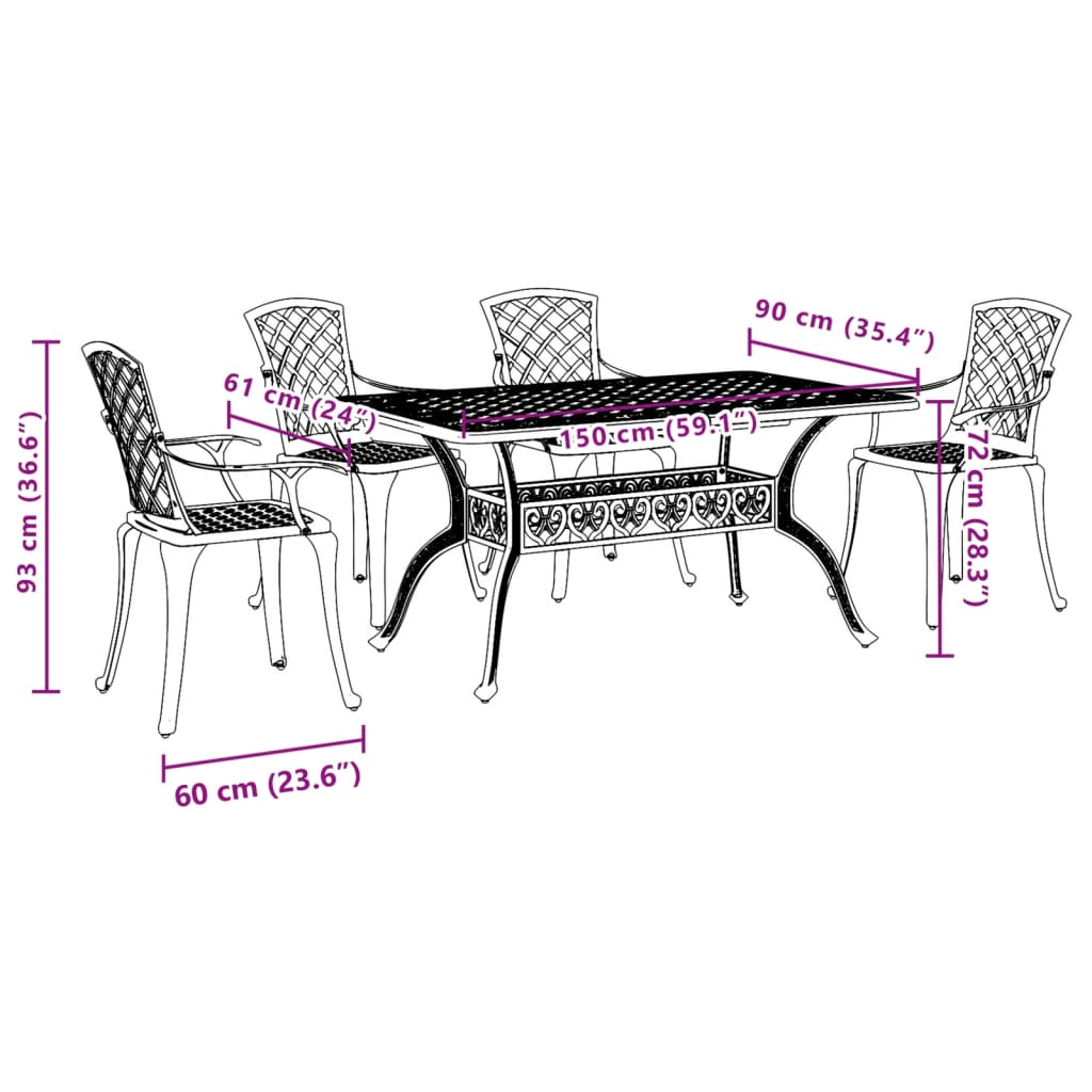 5 Piece Bronze Cast Aluminium Garden Dining Set