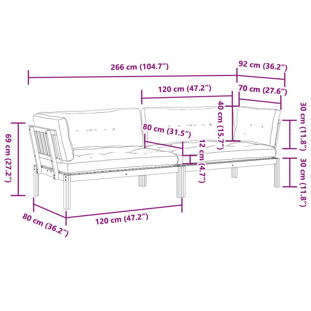   Solid Acacia Wood Garden Pallet Corner Sofas 2 pcs with Cushions