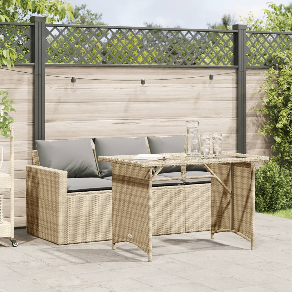 2 Piece Beige Poly Rattan Garden Dining Set with Cushions