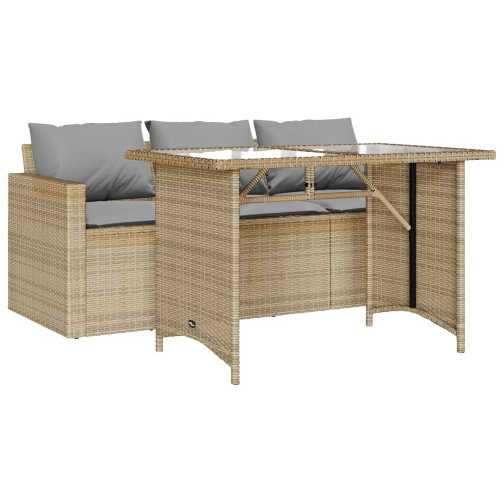 2 Piece Beige Poly Rattan Garden Dining Set with Cushions