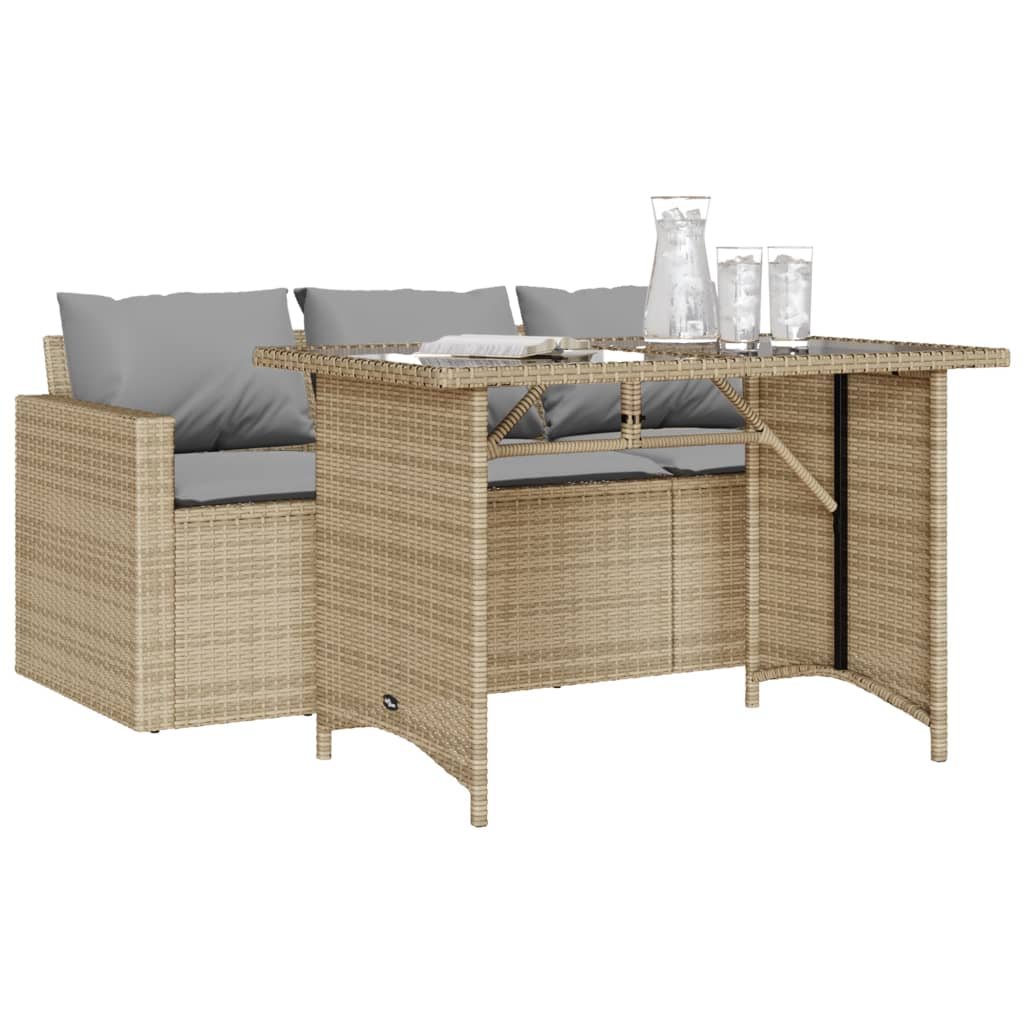 2 Piece Beige Poly Rattan Garden Dining Set with Cushions