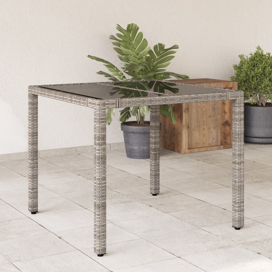 Grey Poly Rattan Garden Table with Glass Top