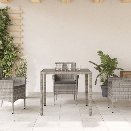 Grey Poly Rattan Garden Table with Glass Top