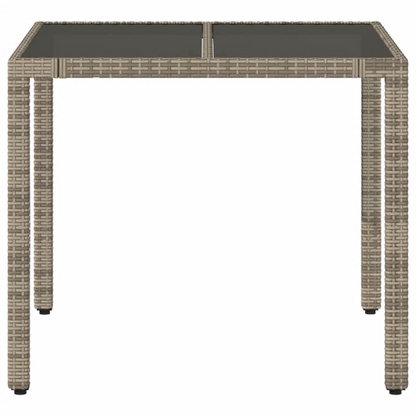 Grey Poly Rattan Garden Table with Glass Top