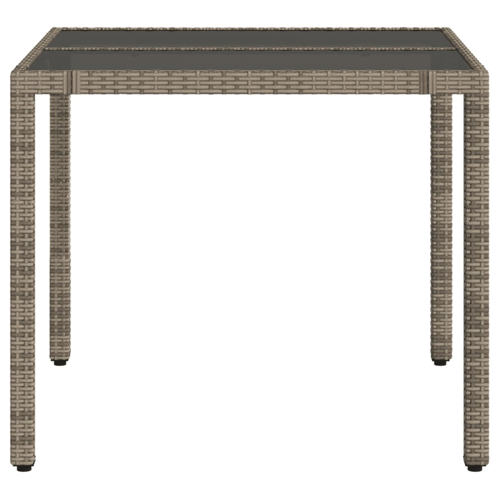 Grey Poly Rattan Garden Table with Glass Top