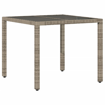 Grey Poly Rattan Garden Table with Glass Top